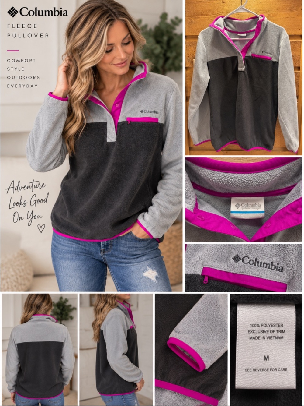 Columbia Women’s Y2K Gray, Black & Pink Fleece Pullover Jacket
